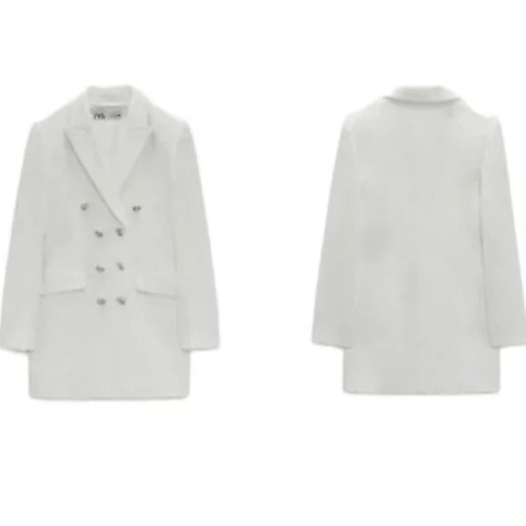 NWT! ZARA TEXTURED BLAZER DRESS LONG WINTER WHITE 3118/273 SMALL Balmain - Picture 3 of 9